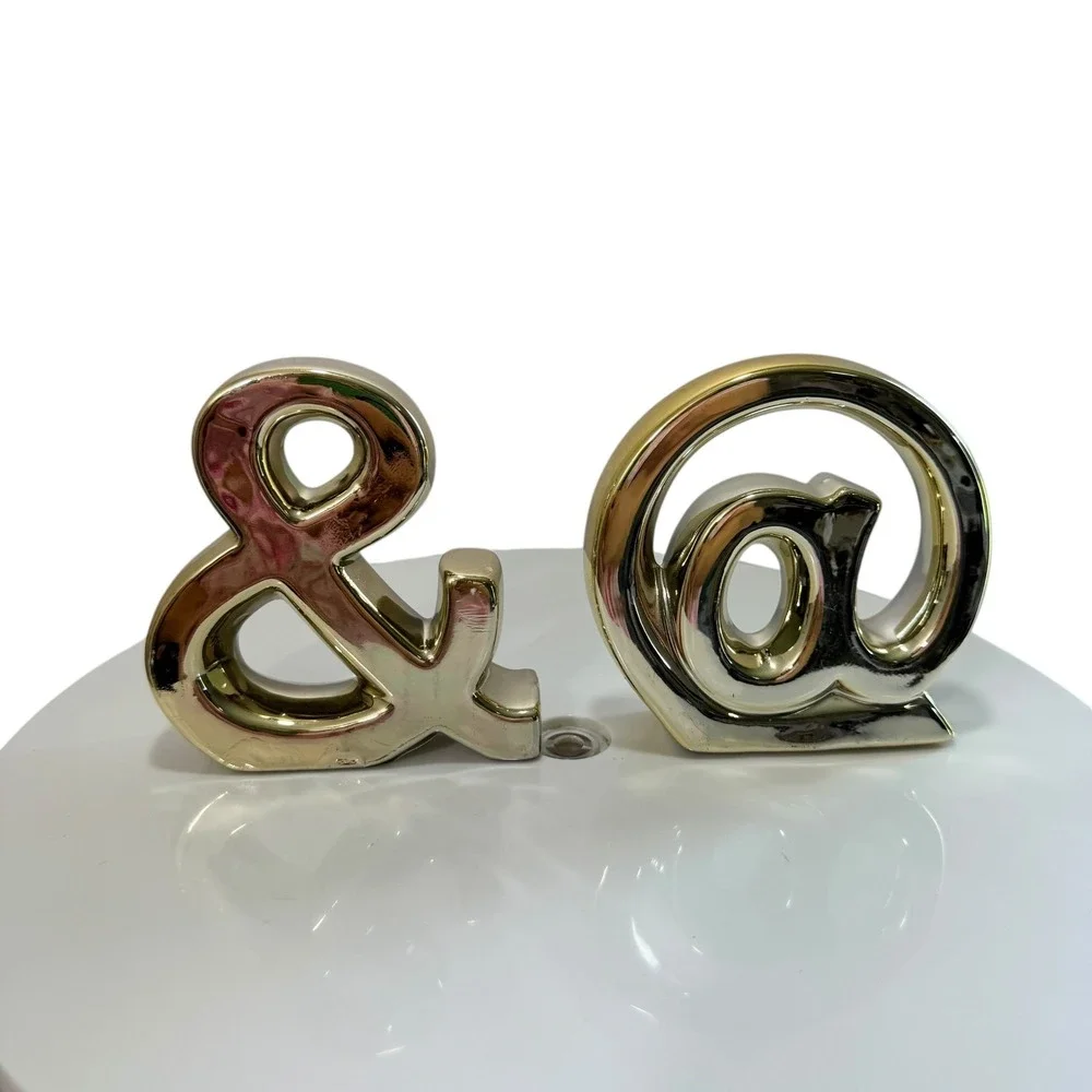 Gold Ceramic Ampersand At Sign Decor Set Tabletop Typographic Figurine Symbols
